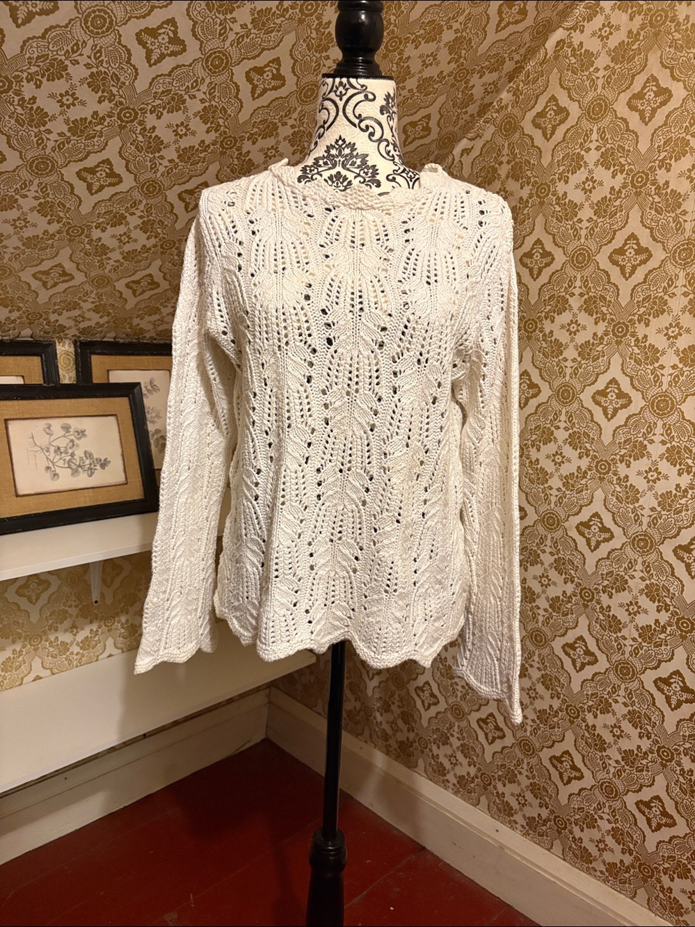 Vintage Cottagecore Cotton Open Knit Sweater